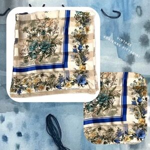 Adrienne Vittadini vintage cream blue striped floral sheer scarf